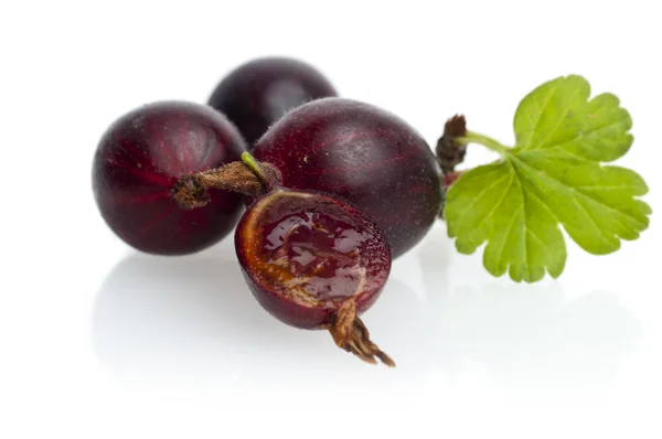 Ripe gooseberry with leaf — Stock Photo, Image