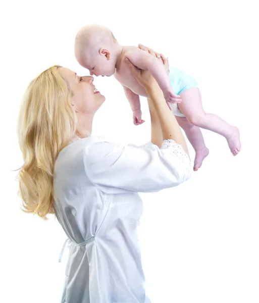 Happy mother hold baby in hands — Stock Photo, Image