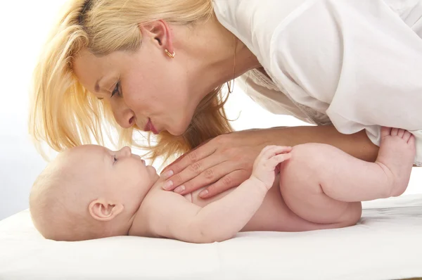 Mother kissing baby daughter — Stock Photo, Image