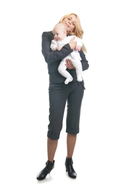 Portrait of business woman holding her small daughter — Stock Photo, Image