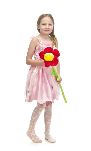 Roztomilá holčička v růžových šatech — Stock fotografie