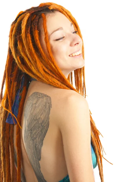 Portret van vrouw met tatoeage — Stockfoto
