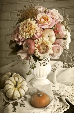 Kabak retro tarzı ile sonbahar natürmort