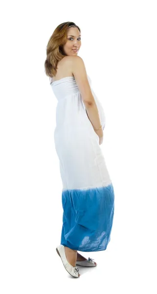 드레스에 임신 아름 다운 여자의 초상화 — 스톡 사진