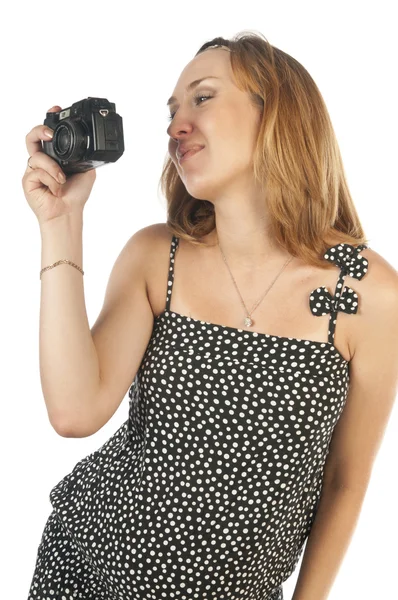 Pregnant woman with photo camera — Stock Photo, Image