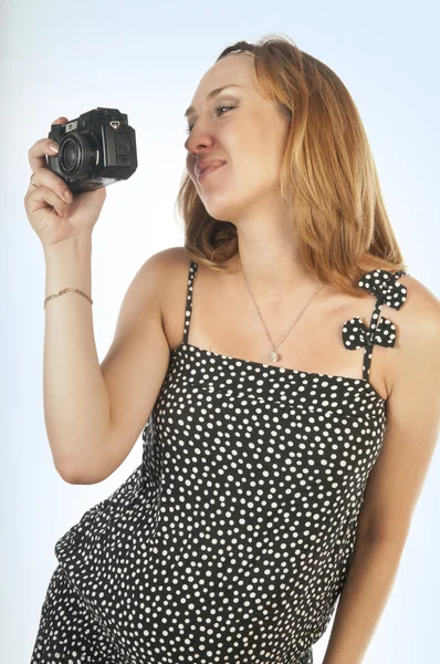 Pregnant woman with photo camera — Stock Photo, Image