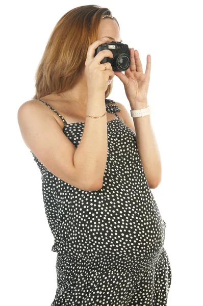 Mujer embarazada con cámara fotográfica —  Fotos de Stock