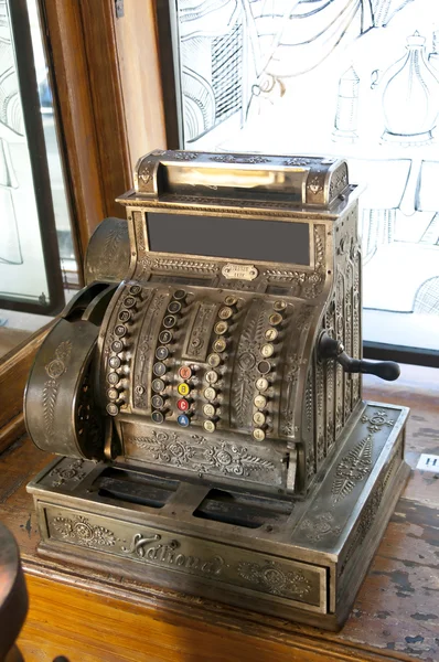 Old-time cash register in a vintage pharmacy-museum, old town, Lvov — Stock Photo, Image