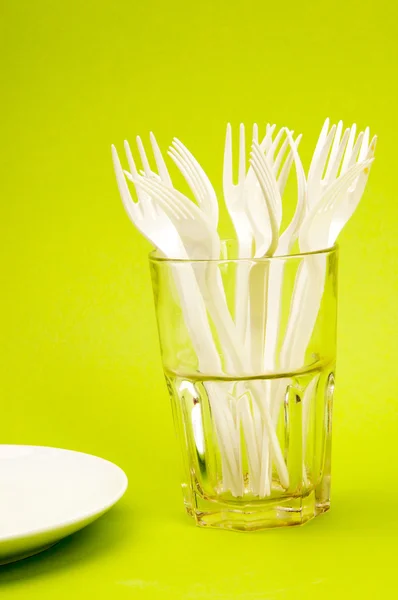 Plastic Forks in Glass — Stock Photo, Image