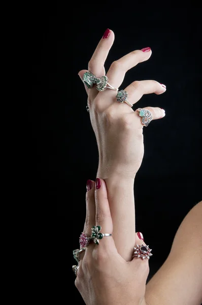 Silver rings with five gem stones — Stock Photo, Image