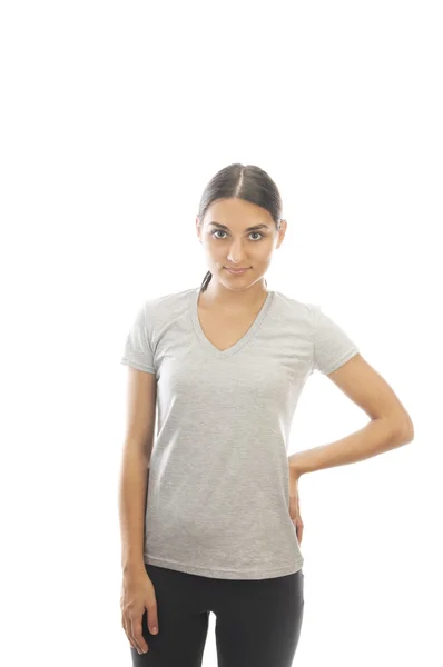 Sportive woman in t-shirt — Stock Photo, Image