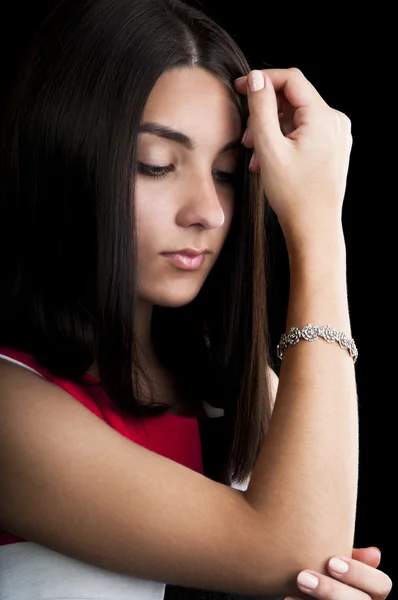Beautiful woman with silver bracelet — Stock Photo, Image