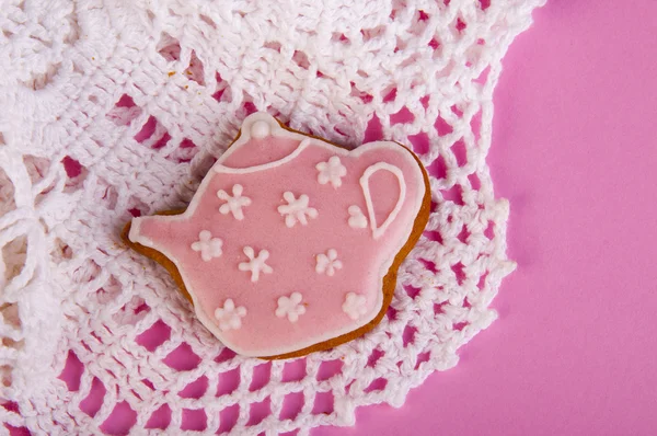 Konvice růžové sušenky — Stock fotografie