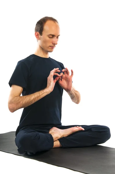 Lätt yoga posera med padma mudra gest — Stockfoto