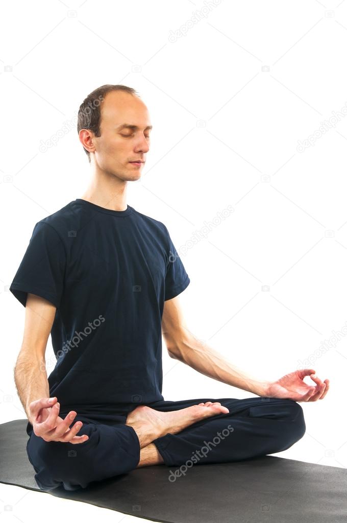Young man in Easy yoga Pose