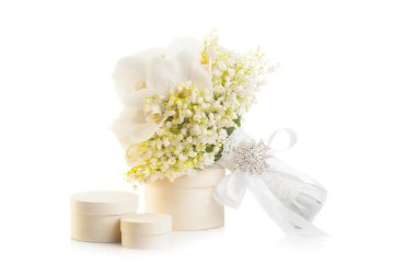Bridal bouquet with present boxes clipart