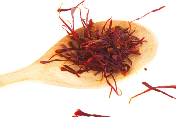 Saffron Spice in wooden spoon — Stock Photo, Image