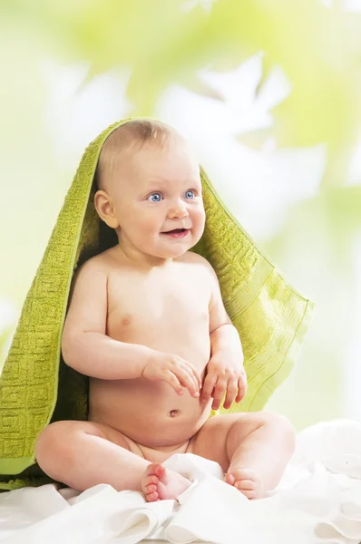 Adorable baby girl after bathing — Stock Photo, Image