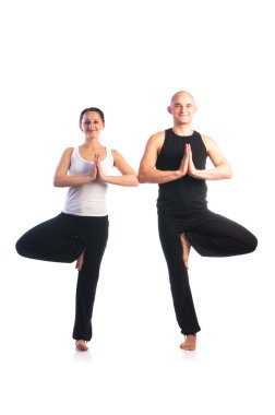 Çift vrikshasana konumunda