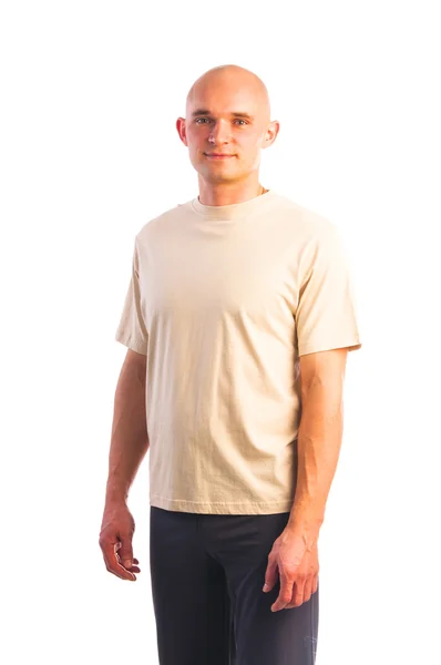 Athletic bald man in white t-shirt — Stock Photo, Image