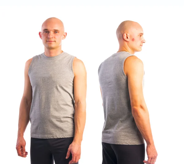 Back and front view of athletic young bald man — Stock Photo, Image