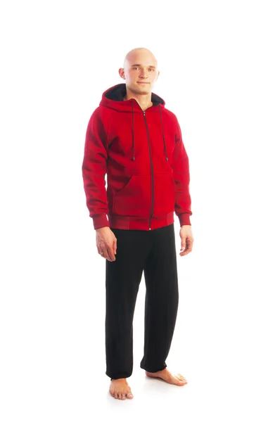 Человек в красной куртке с молнией — стоковое фото