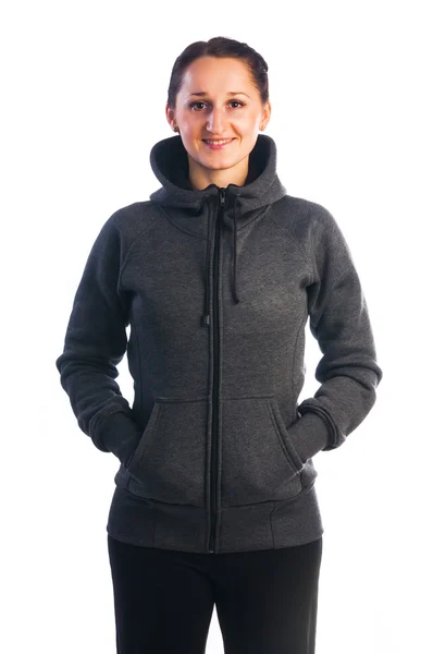 Frau in Jacke mit Reißverschluss — Stockfoto