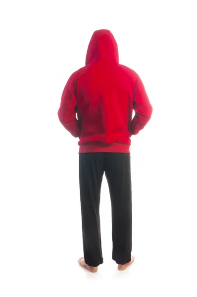 Вид ззаду чоловіка в спортивній червоній куртці — стокове фото