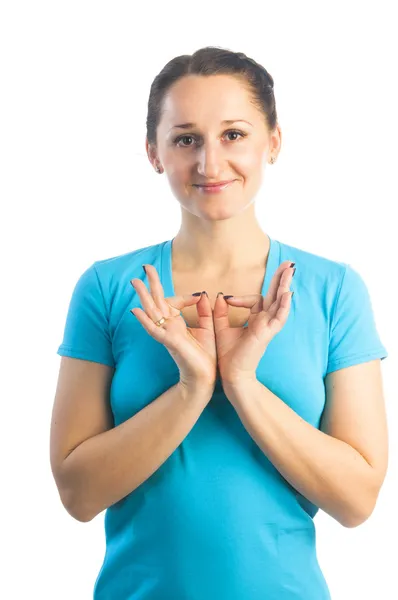 Frau macht Padma Mudra Geste — Stockfoto