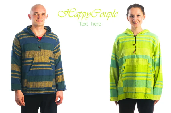 Happy young sportive couple in hoodies — Stock Photo, Image