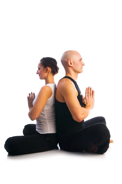 Pareja en Easy Pose con gesto de Namaste mudra — Foto de Stock
