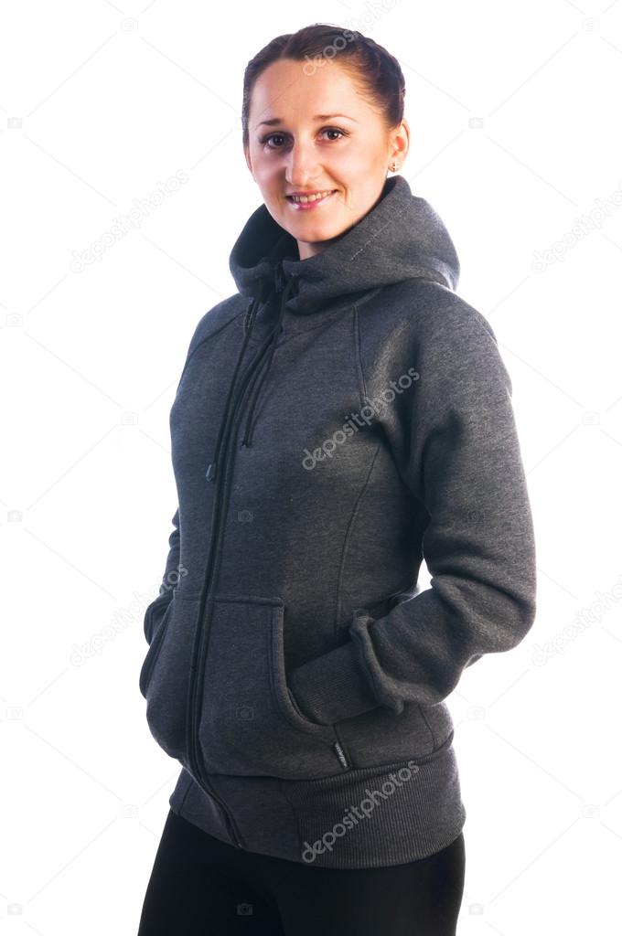 Woman in sport jacket with zipper