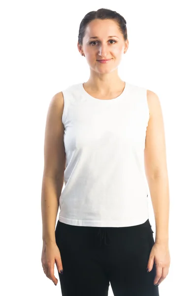 Hübsche Frau im weißen T-Shirt — Stockfoto