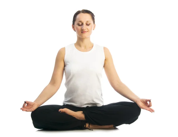 Woman in Easy yoga Pose with closed eyes — Stock Photo, Image