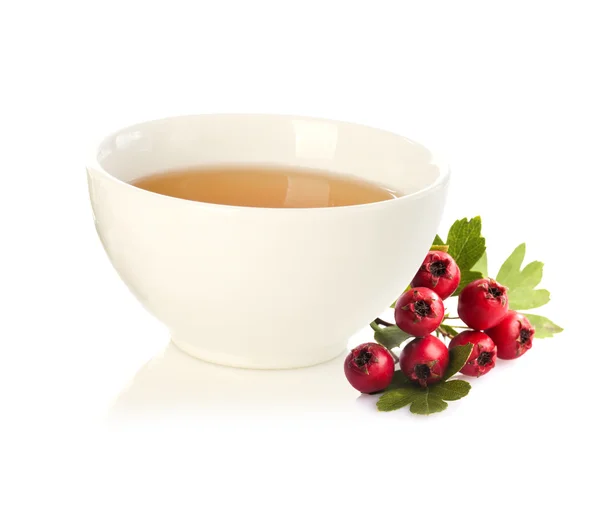 Herbal medicine: Crataegus tea in cup — Stock Photo, Image