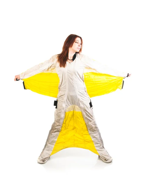 Woman in wingsuit — Stock Photo, Image