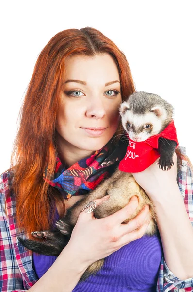Жінка холдингу ferret — стокове фото