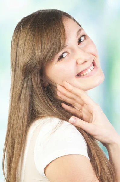 Woman with hand near cheek — Stock Photo, Image