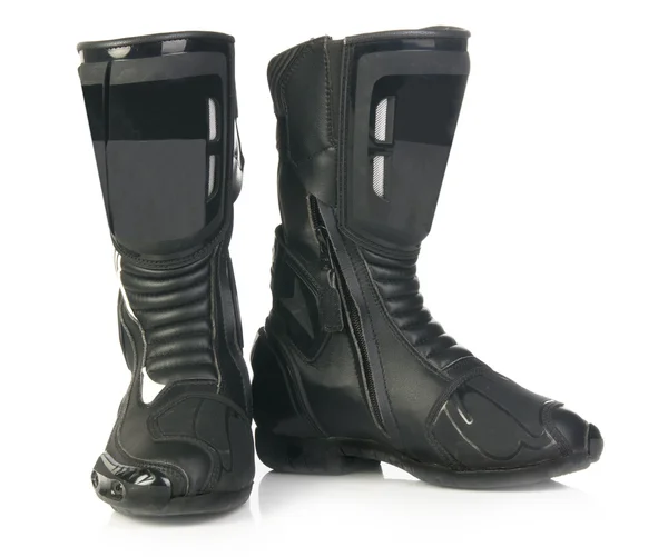 Black leather biker boots — Stock Photo, Image