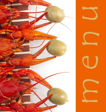 Menu of boiled red crawfish with olives clipart