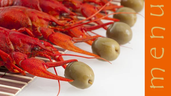 Menu de lagosta fervida fresca com azeitonas — Fotografia de Stock