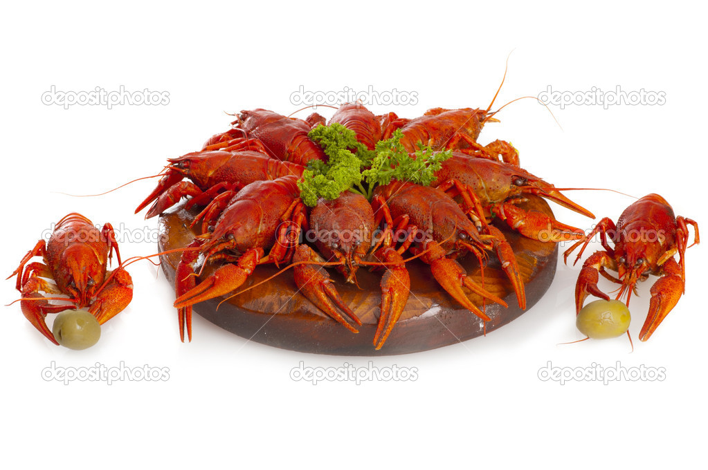 Dish of red boiled crawfish