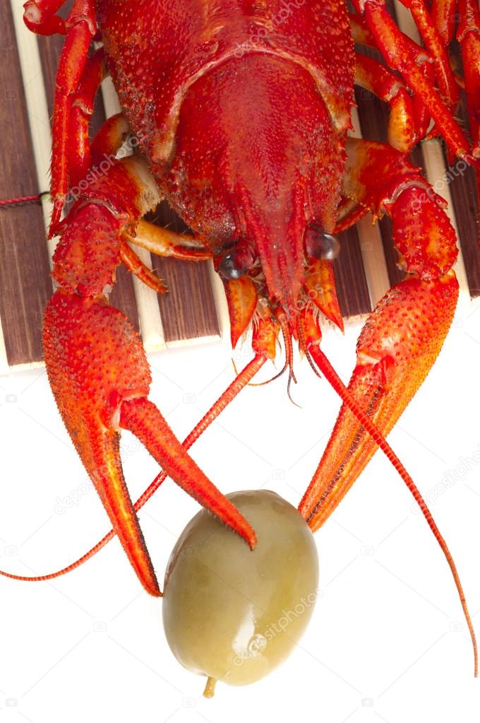 Red boiled crawfish with olive