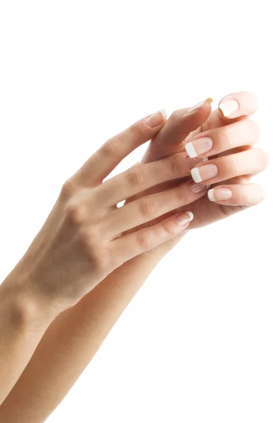 Mooie vrouw handen toepassen handcrème — Stockfoto