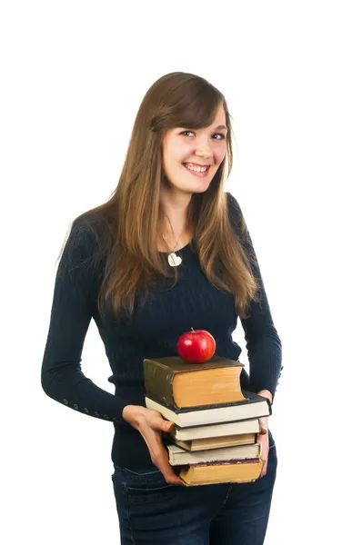 Estudante mulher segurando livros — Fotografia de Stock