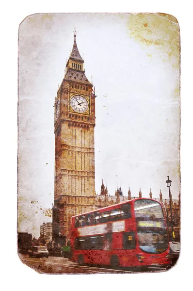 Big Ben e ônibus de dois andares em Londres — Fotografia de Stock