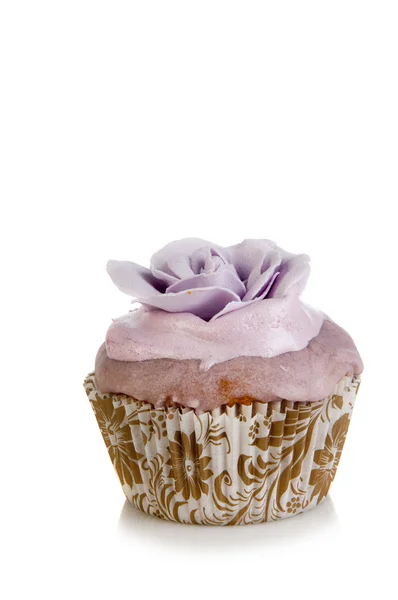 Cupcake met paarse rose — Stockfoto