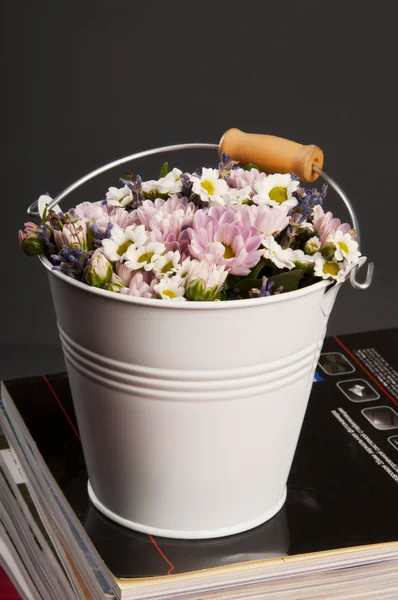 Chrysanthemums on the bucket — Stock Photo, Image