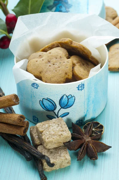 Ingefära cookies i låda med holand symbol — Stockfoto