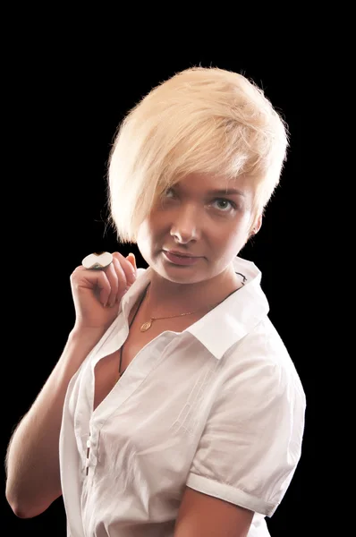 Blonde woman in white shirt — Stock Photo, Image